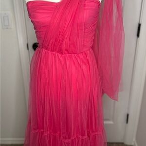 SHEIN Hot Pink One-Shoulder Tulle Dress